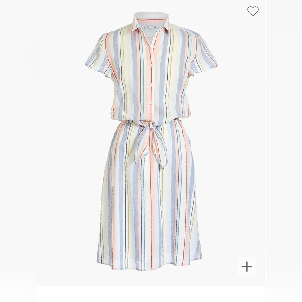 J. Crew Mercantile Rainbow Seersucker Collared Tie-Front Summer Dress Women's M